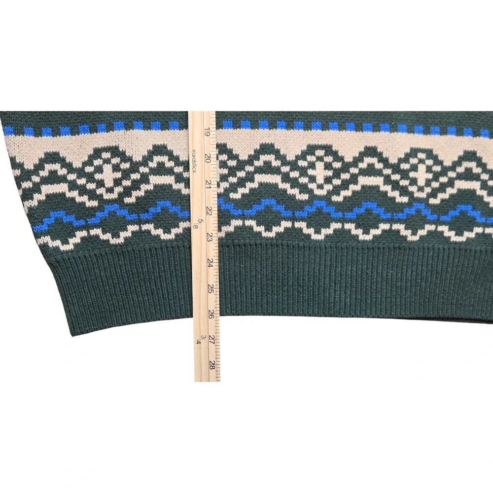 Pacsun Mens Fairisle Crew Sweater Green Blue Off-White Large Grandpa Sweater Y2K